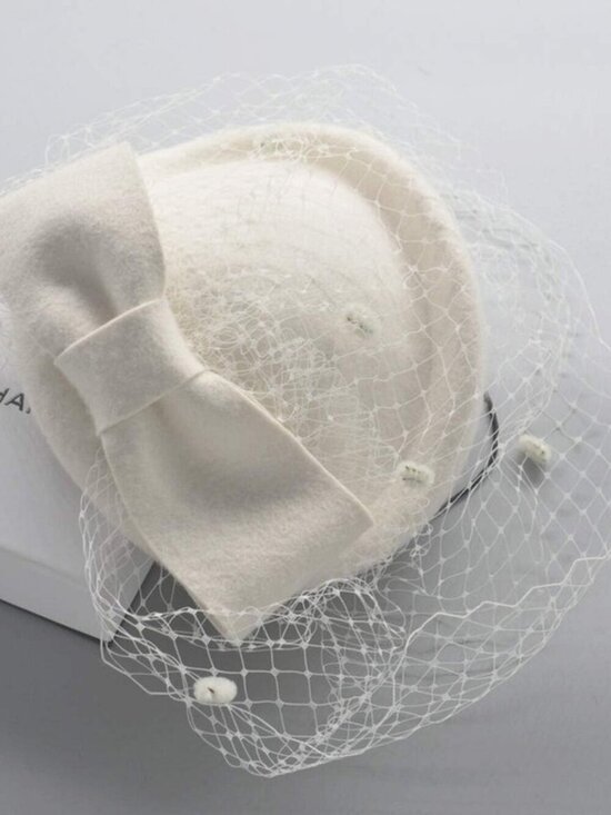Women\'s Wool Felt Flower Pillbox Hat British Wedding Church Derby Hats White main image 4